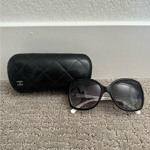 CHANEL Black Sunglasses with White Accents